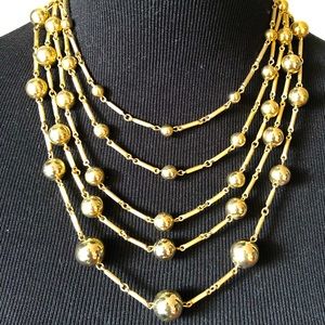 Vintage Signed Marino Gold Tone Five Tier Necklace